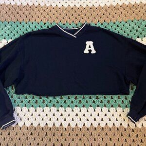 Blue Letter Monogram 'A' Cropped Crop Top Sweat Shirt Sweater Womans sz Medium